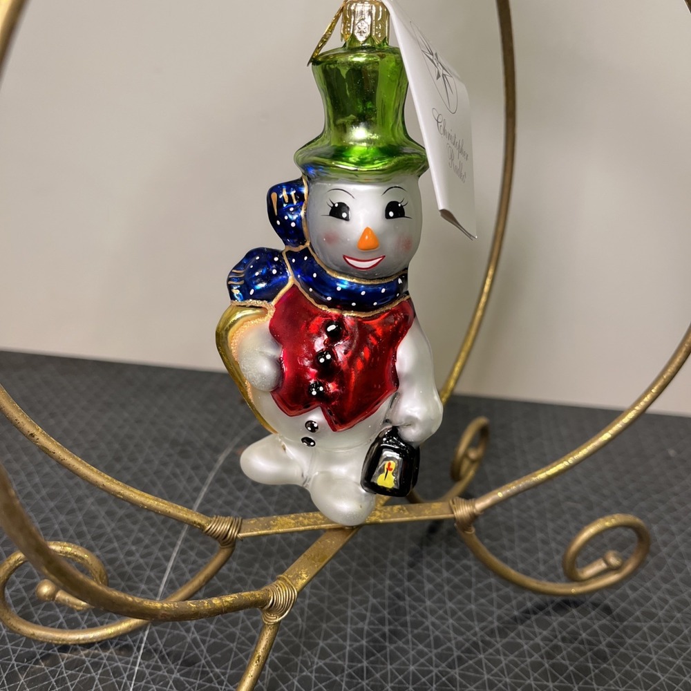 CHRISTOPHER RADKO Icenhowers Snowman Ornament Green Top Hat New, 4.75" Tall Rare